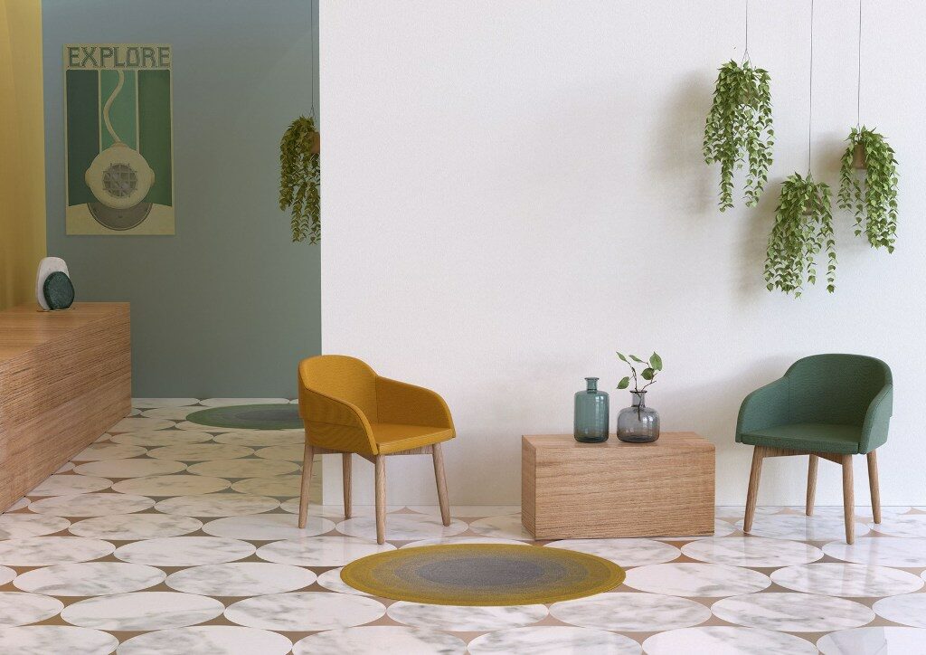 כיסאות בגוני ירוק וחרדל, בעיצוב "מונטילו מארמי", איטליה
